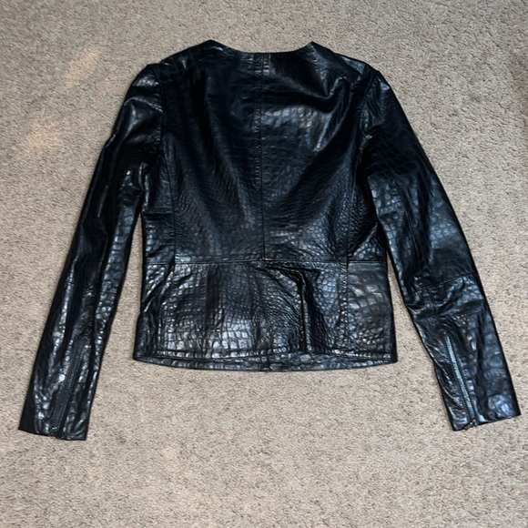 J Brand Croc Embossed Lamb Leather Moto Jacket Black Small - Picture 9 of 13